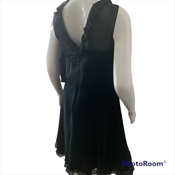 PROM DRESS Donna Ricco Flowing Black 100% Silk Ruffled Midi Dress size 10 - Picture 10 of 11